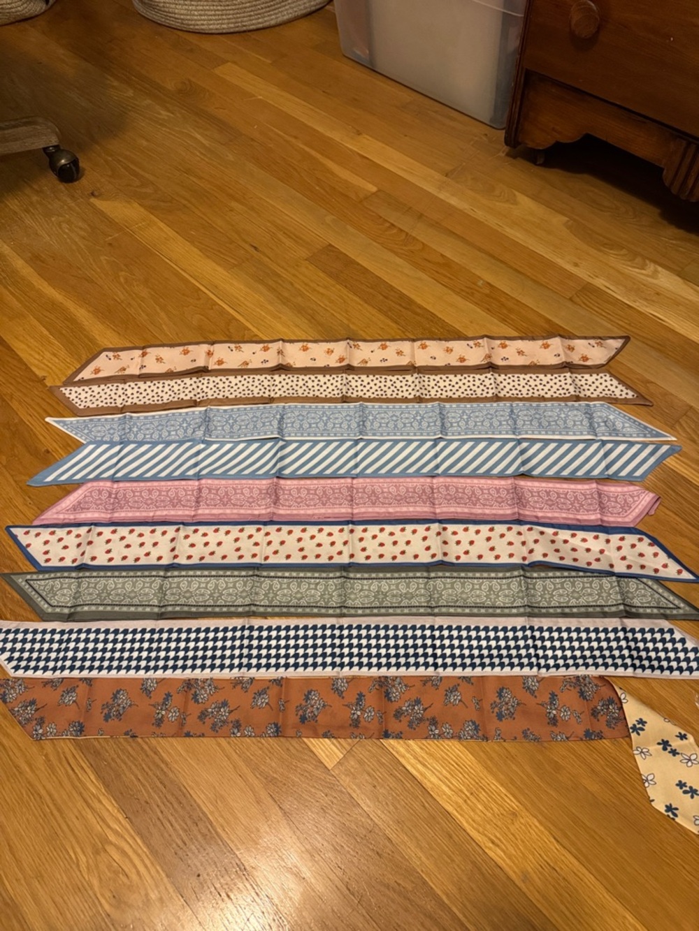 Set of 9 Striped and Patterned Blue, Pink, Peach Home Accent Scarf Set